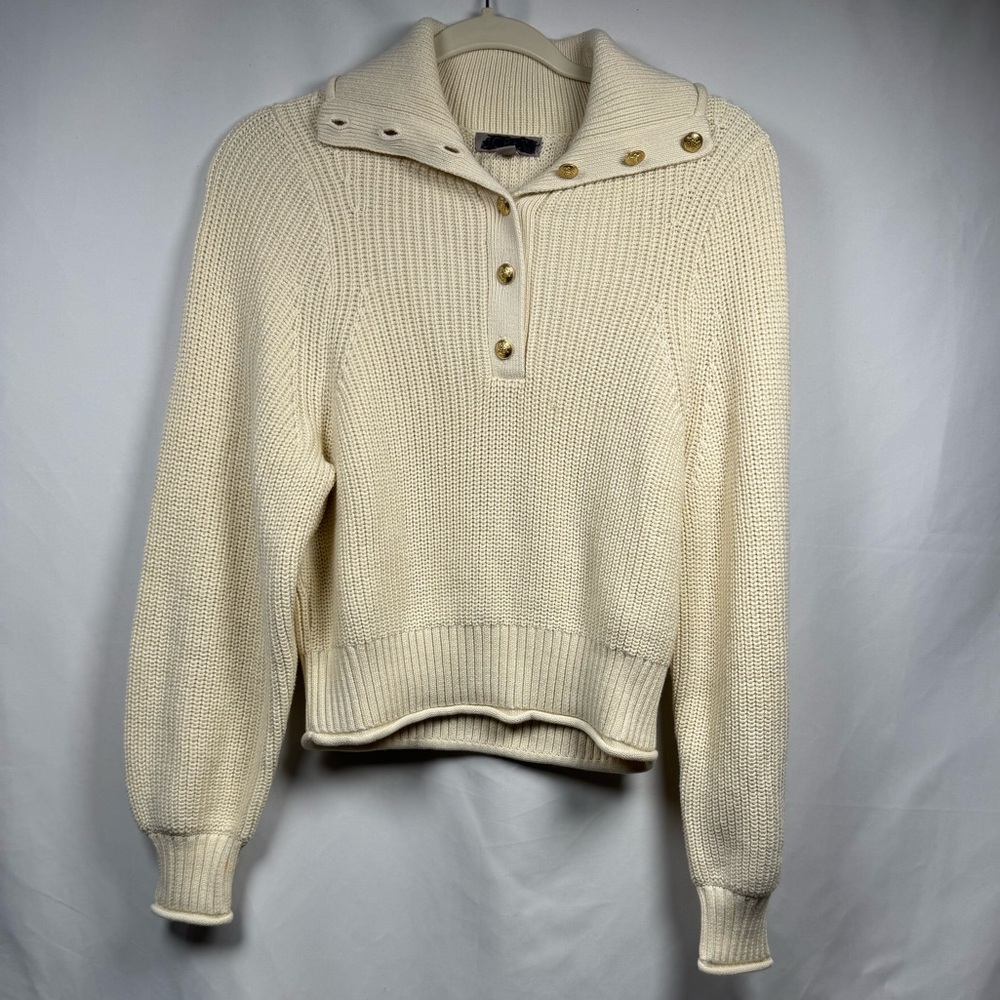 J. Crew Cream Knit Turtleneck Pullover with Gold Buttons - Picture 2 of 11